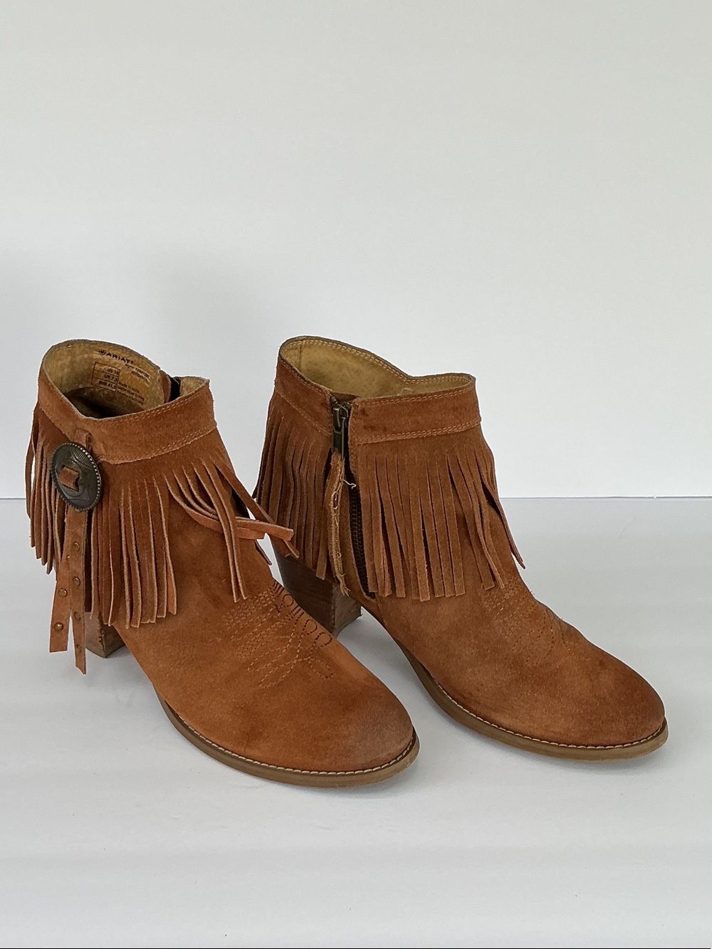 Ariat Tan Suede Fringe Ankle Boots
